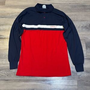 Vintage 80’s Adidas red white blue preppy long sleeve polo shirt sz Medium